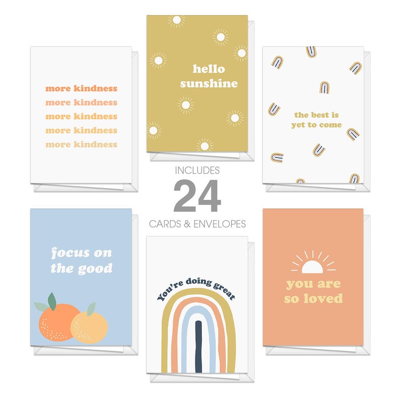 Canopy Street Encouraging & Inspirational Retro Greeting Cards / 24 All Occasion Vintage Aesthetic Note Cards With White Envelopes / 6 Motivational Designs / 3 1/2" x 4 7/8" Card Pack - Image 3